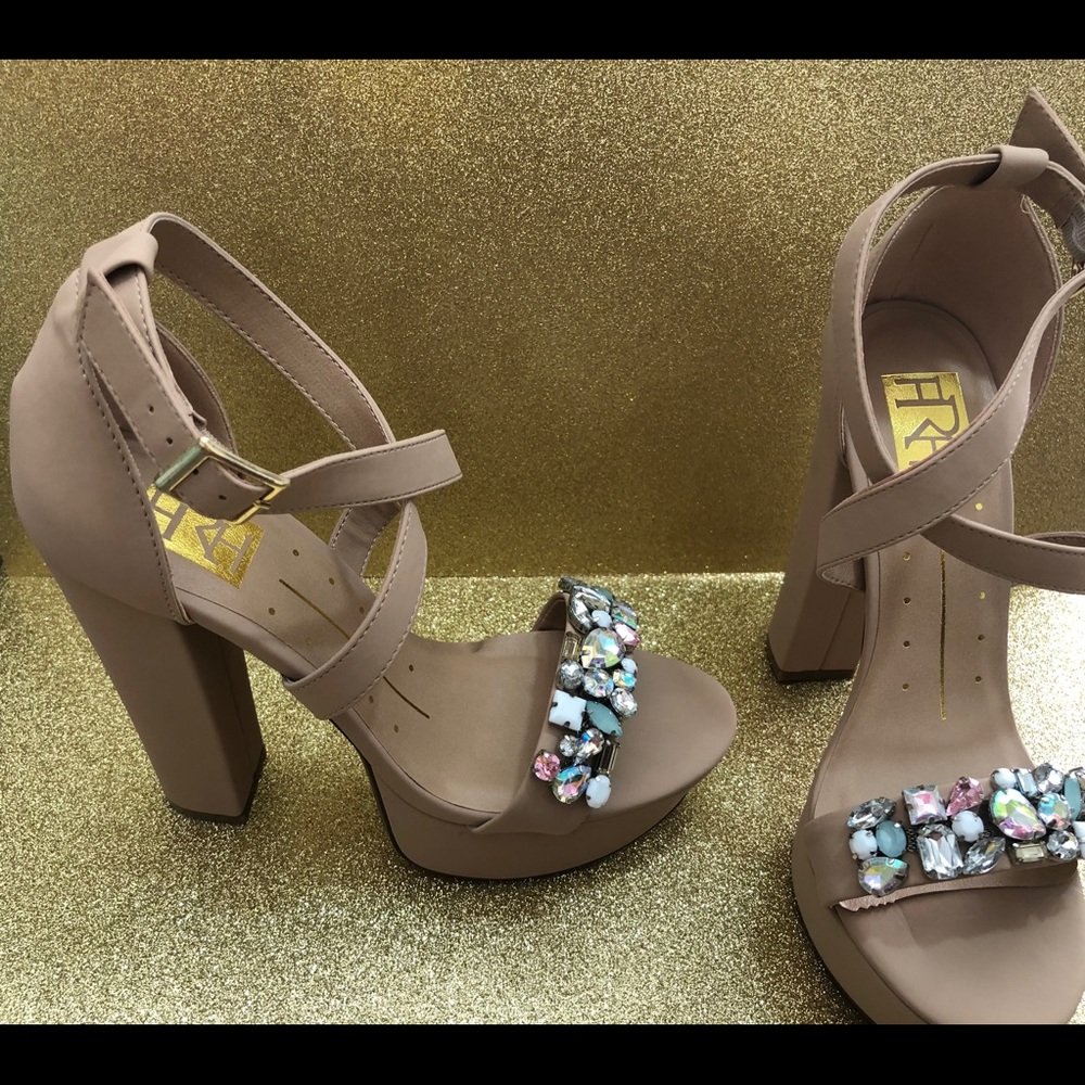 H&M Taupe Sandals with Gem Embellishments
